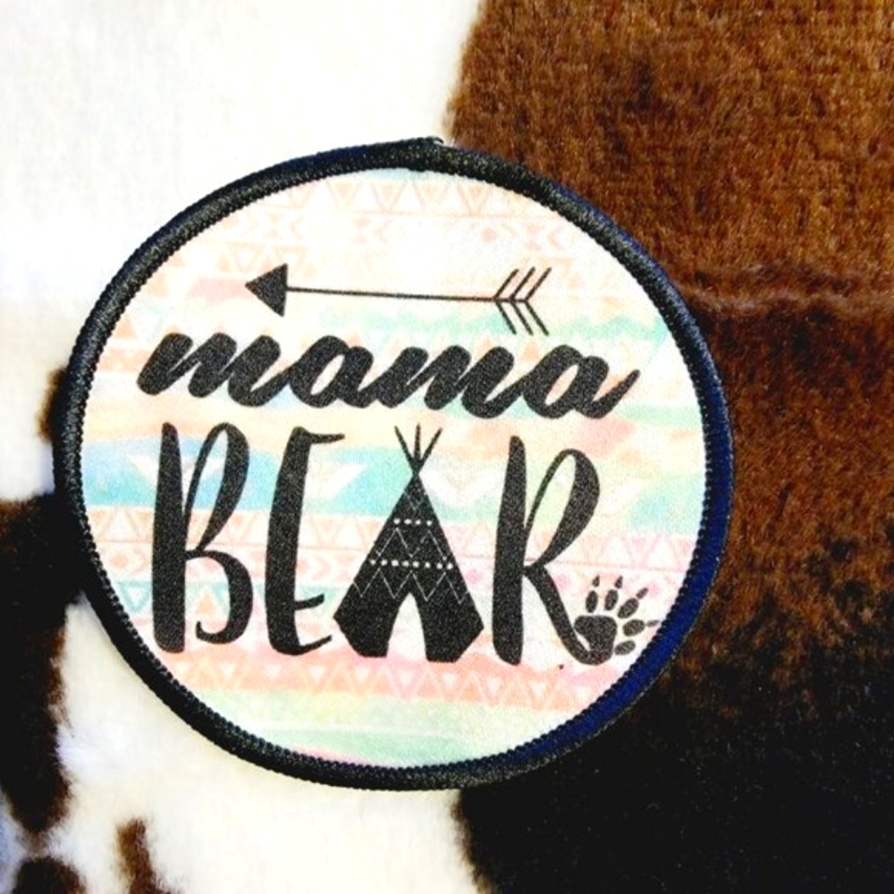 Mama Bear Sublimation DYI Fabric Hat Patch Glue Iron On Sew Hat Patch